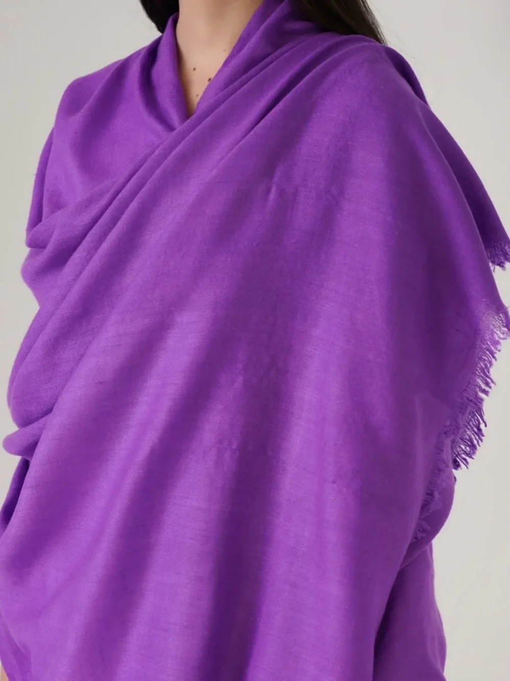 PASHMINA Handwoven Solid Cashmere Pashmina Shawl, Amethyst Purple